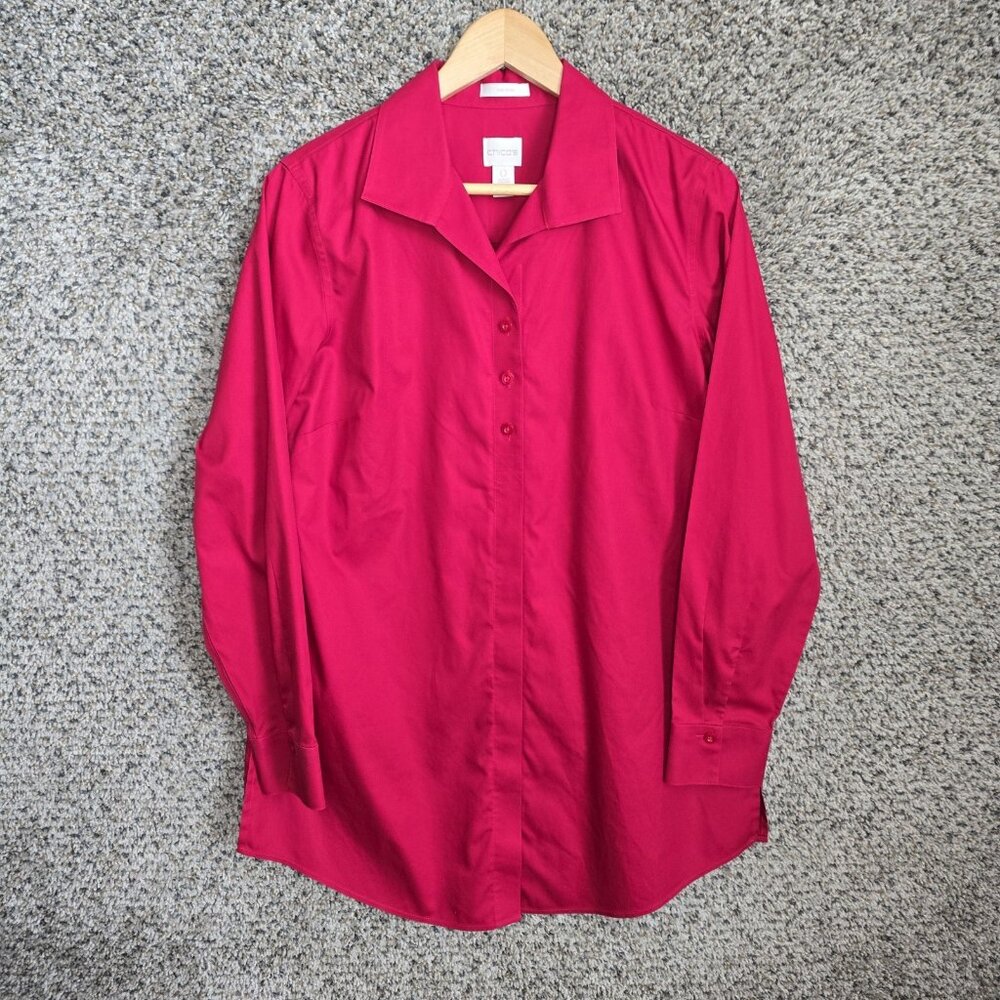 Chicos‎ Top Womens 0 US Small Red Button Up No Iron Tunic Long Sleeve Career